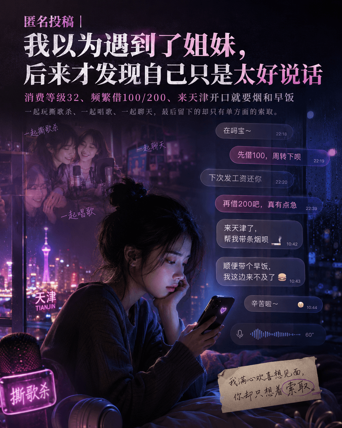 撕歌故事档案 004|匿名投稿:我以为遇到了姐妹,后来才发现自己只是太好说话故事封面